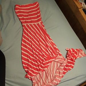 High-Low Striped Strapless Dress